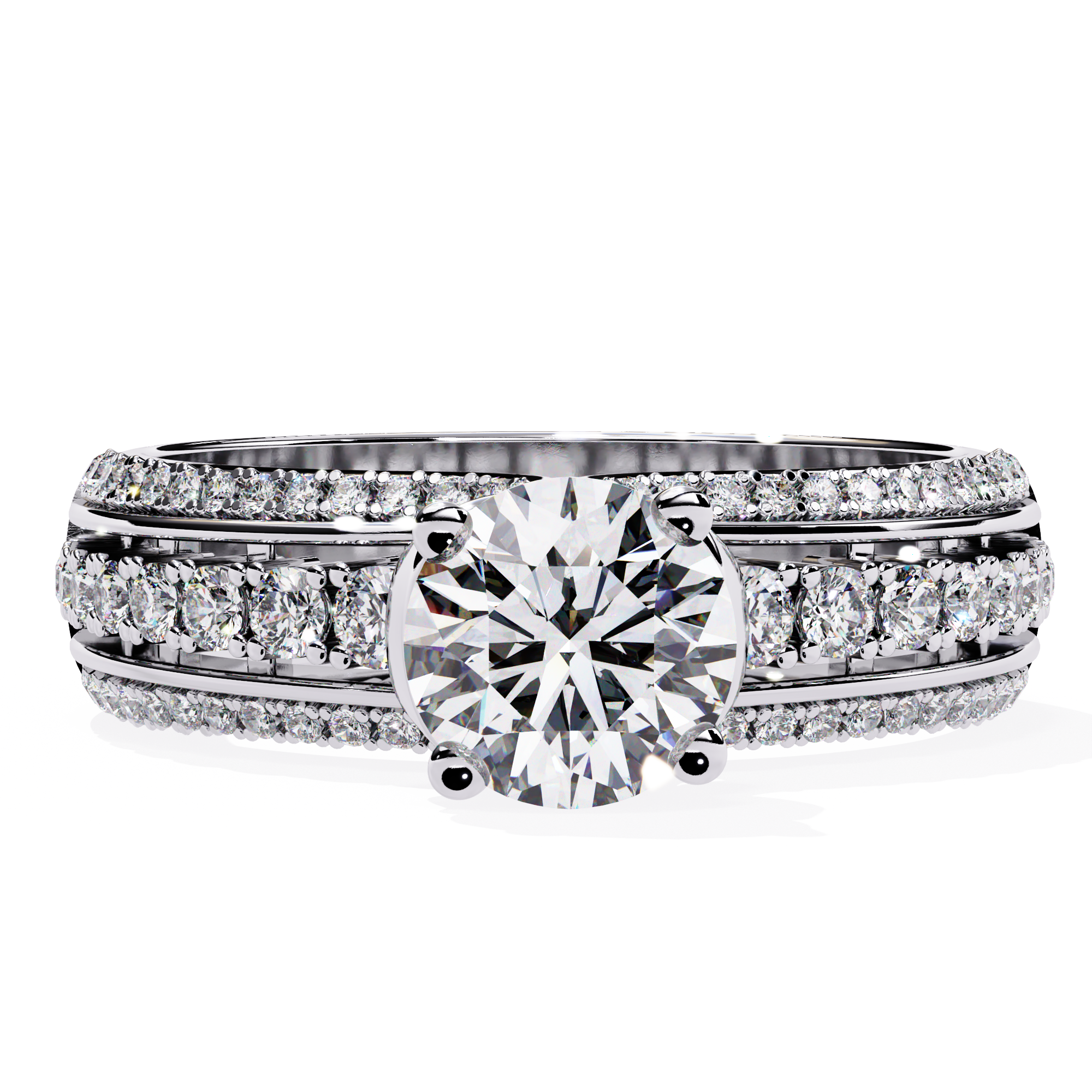 Solitairekart – 1.23 ct Triple Row Solitaire Ring Lab Grown – 14K Yellow Gold